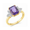 Radiant Cut Amethyst Solitaire Ring with Pear cut Diamonds