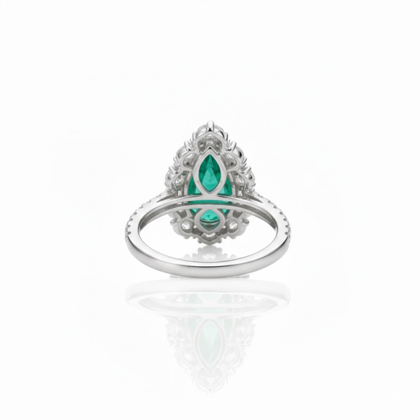 Pear-Cut Emerald Halo Ring with Lab Grown Diamond Accents