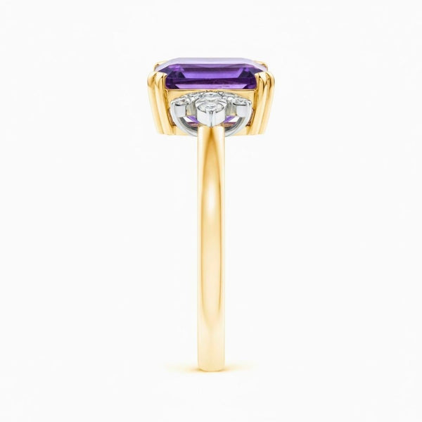 Radiant Cut Amethyst Solitaire Ring with Pear cut Diamonds