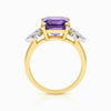 Radiant Cut Amethyst Solitaire Ring with Pear cut Diamonds