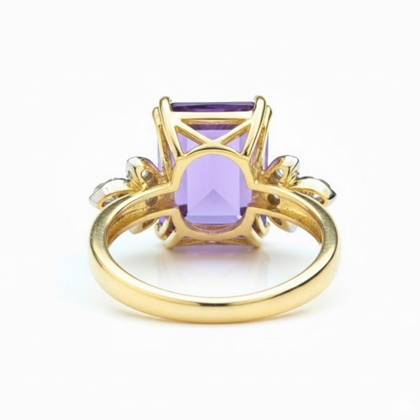 Radiant Cut Amethyst Solitaire Ring with Pear cut Diamonds