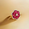 Natural Ruby Flower shape-Stone Ruby in Diamond Ring