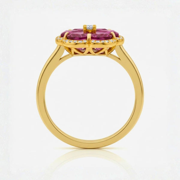 Natural Ruby Flower shape-Stone Ruby in Diamond Ring