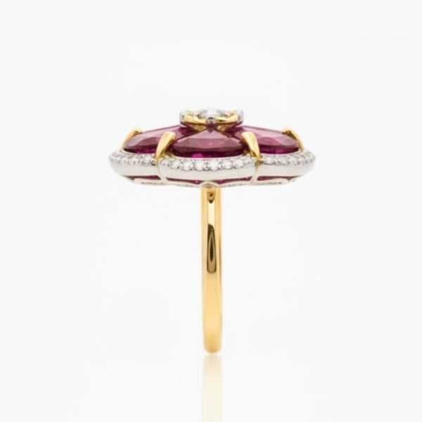 Natural Ruby Flower shape-Stone Ruby in Diamond Ring