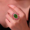Rose Garden Gala Ring Green Opal and Ruby Bloom Statement Piece