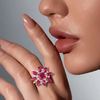 Natural Ruby Starburst Cluster Ring with Princess-Cut Center in Yellow Gold