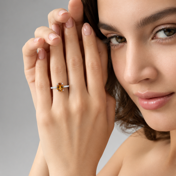 Oval Citrine Solitaire Ring