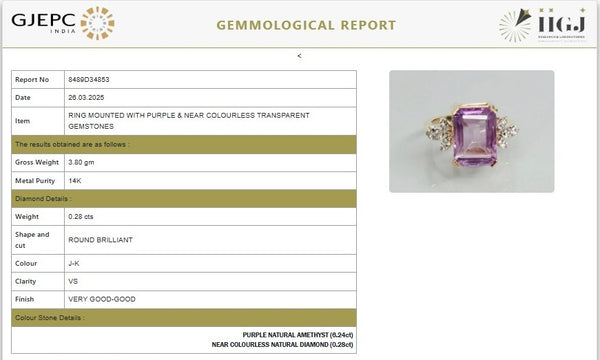 Radiant Cut Amethyst Solitaire Ring with Pear cut Diamonds