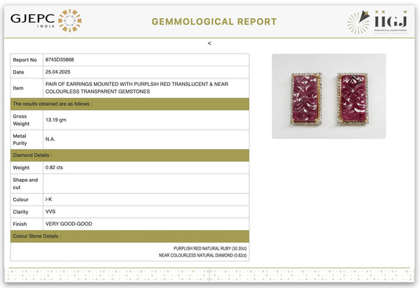 Carved Ruby Floral Tablets with Shimmering Diamond Frame Earrings