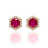 Hexagonal Ruby and Diamond Halo Stud Earrings