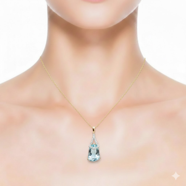 Shield-Cut Sky Blue Topaz Pendant with Diamond-Set Chevron Pendent