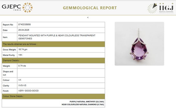 Pear-Cut Amethyst Pendant with Diamond Cover