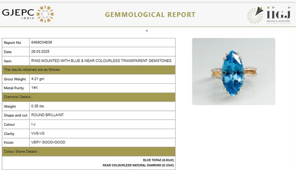 Marquise Blue topaz Solitaire Ring with Diamonds RIng