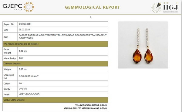 Luminous Citrine Solitaire Drops featuring Sleek Geometric Diamond Accents
