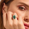 Cabochon - Cut Green Fire Opal With Diamond Ring