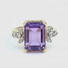Radiant Cut Amethyst Solitaire Ring with Pear cut Diamonds