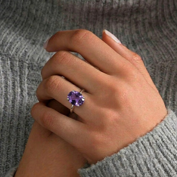 Oval Amethyst Sterling Silver Ring